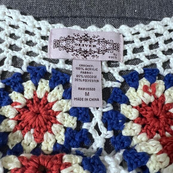 Oliver by Escio Anthropologie‎ Top Women Medium RWB Boho Tunic Crochet Indie - Picture 5 of 6